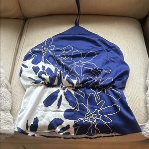 Commense Blue and White Floral Halter Top
